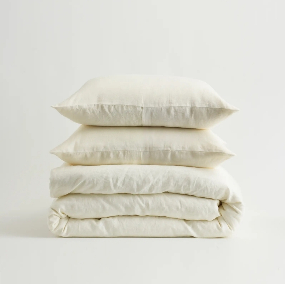 NWT! Quince European Linen Ivory Duvet Cover & 2 Sham! Full/ Queen! (637)